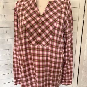 TALBOTS XL Long Sleeve Blouse.  Pink and green plaid breezy and light weight.